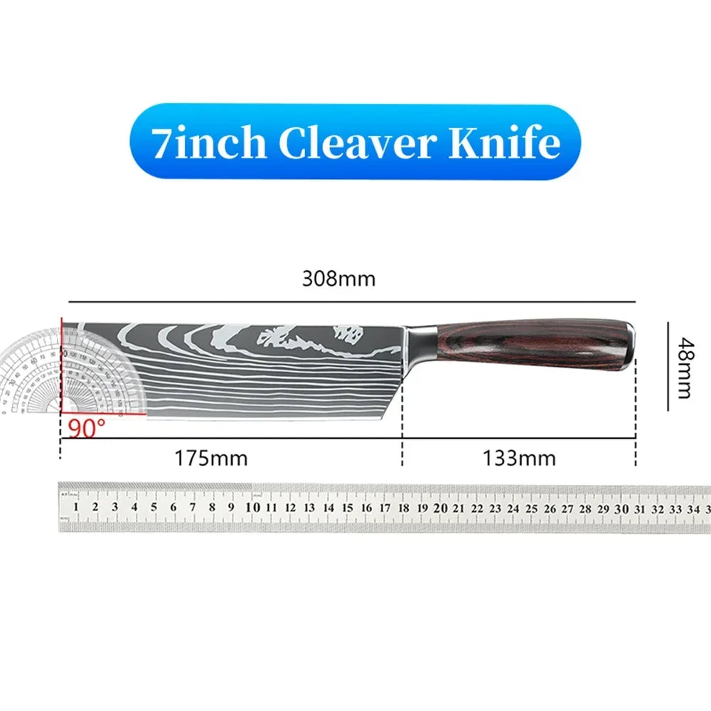 7 inch Santoku Knife Professional Japanese Laser Pattern Chef Knives Meat Cleaver High Carbon Stainless Steel Kitchen Knife