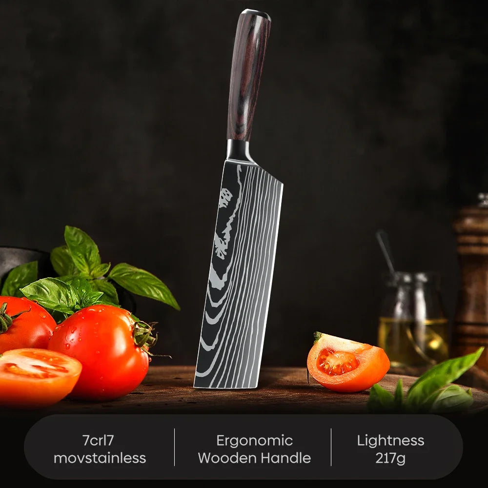 7 inch Santoku Knife Professional Japanese Laser Pattern Chef Knives Meat Cleaver High Carbon Stainless Steel Kitchen Knife