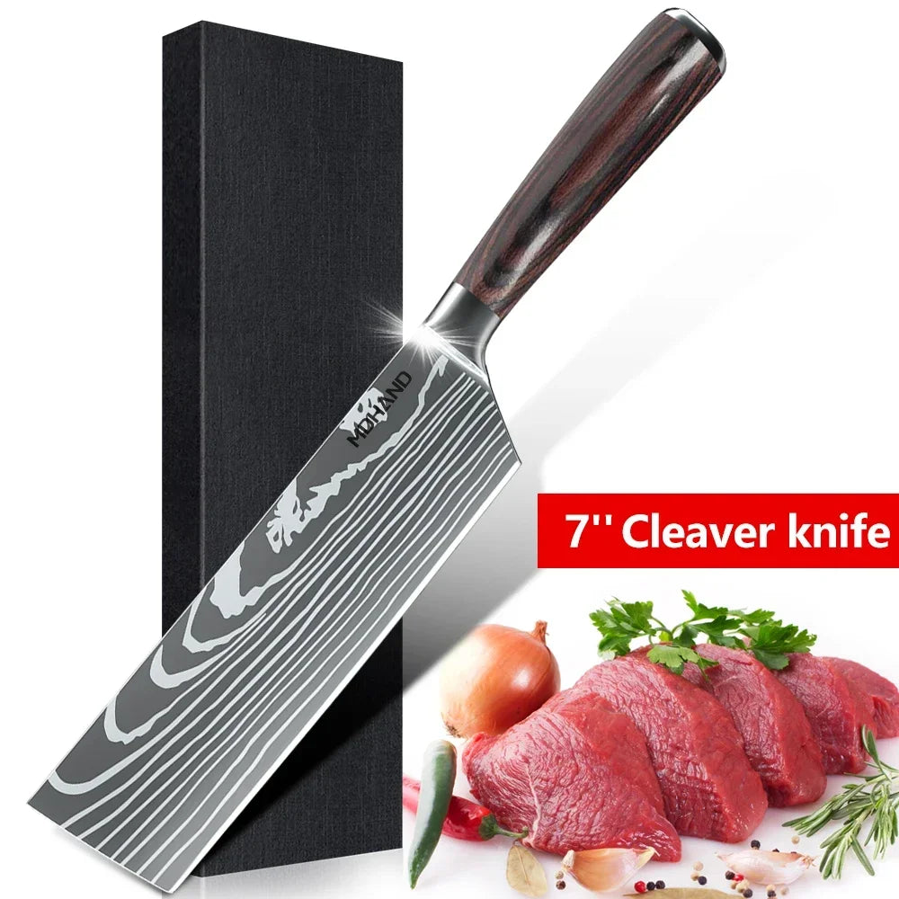 7 inch Santoku Knife Professional Japanese Laser Pattern Chef Knives Meat Cleaver High Carbon Stainless Steel Kitchen Knife